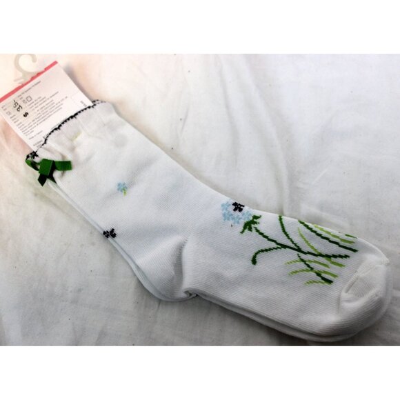 NWT 2004 Gymboree Dandelion Wishes White Ankle Socks Scallop Edge Bow sz 12-13 - Picture 3 of 6